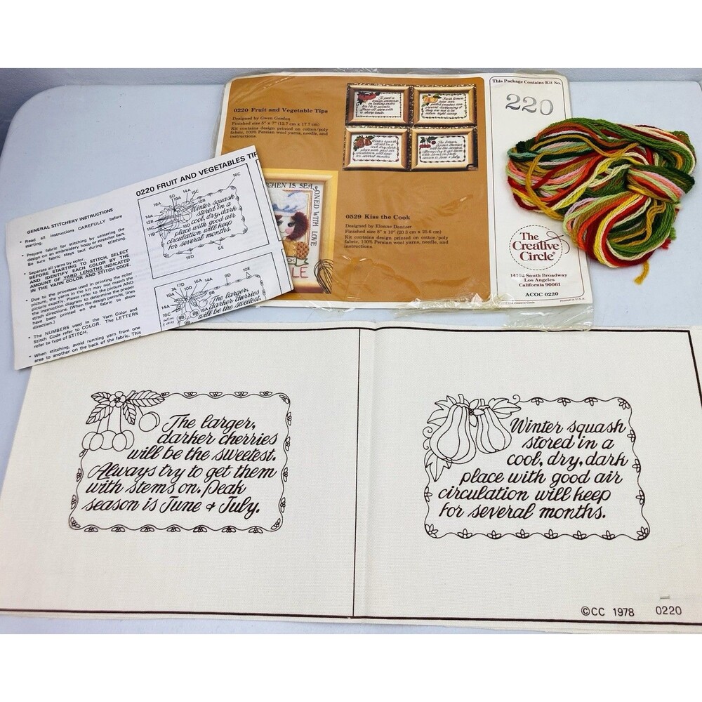 Vintage Embroidery Kit Fruit And Vegetable 70s Retro Kitchen Decor Kitschy NOS